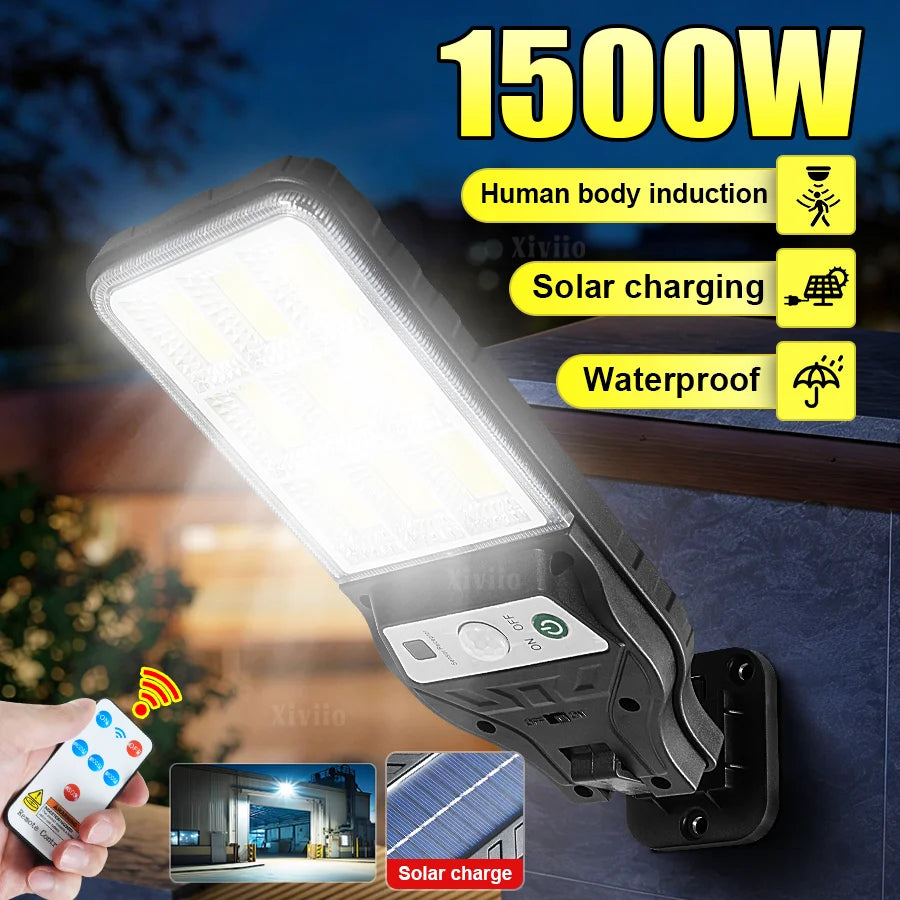 1500W High Power Solar LED Lamp Super Bright Street Light Waterproof Motion Sensor Solar Garden Light Outdoor Yard Garage Lights