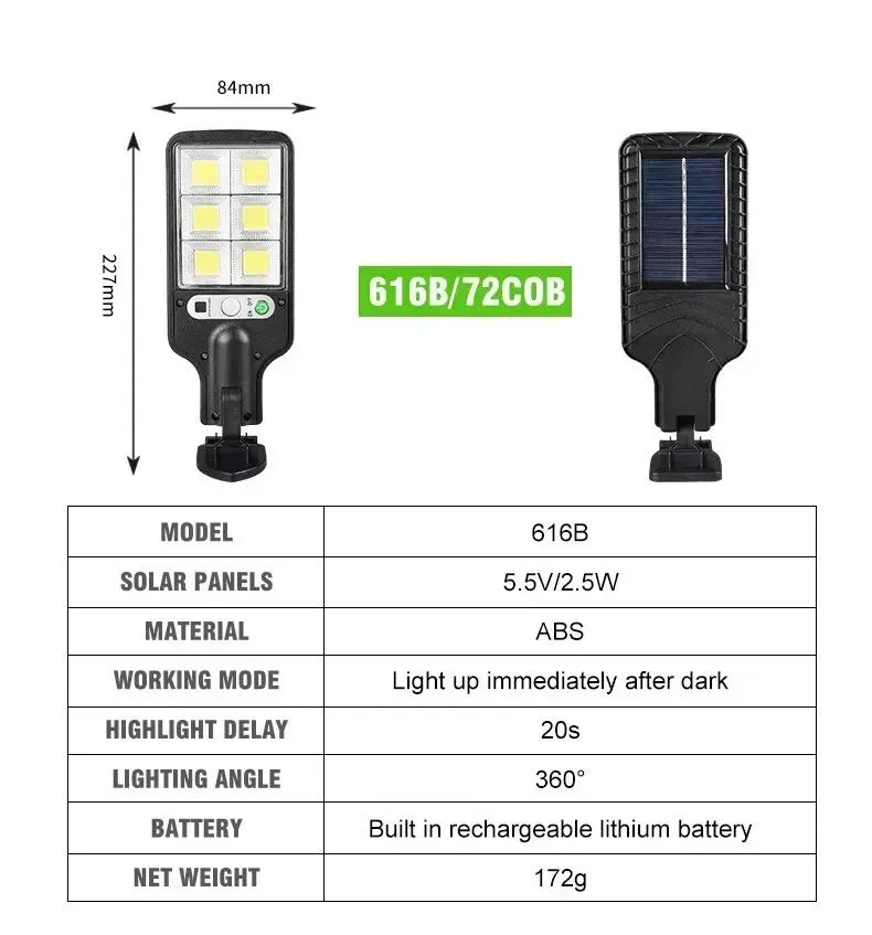LED Outdoor Solar Lights 30/72/108COB Courtyard Waterproof Wall Lamp Motion Sensor Garden Terrace Garage Door Street Lamp