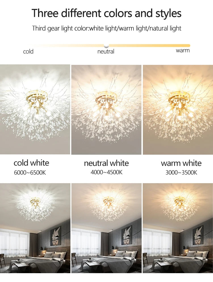 LED Ceiling Lights Dandelion Crystal Pendant Lamps Modern Indoor Ceiling Chandeliers Home Hotel Decorative Lighting Luminaire