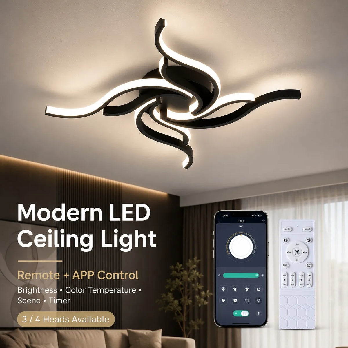 LED Ceiling Light Modern Nordic Lamp 110V 220V APP Remote Control 3 Colors Dimmable