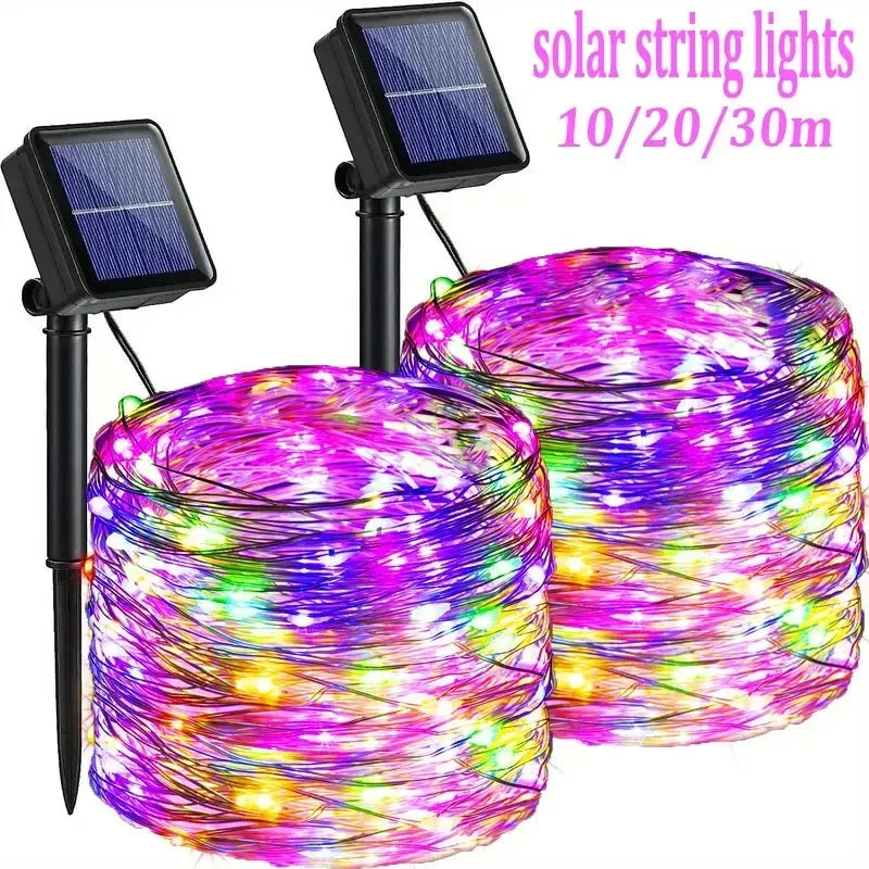 Lights Solar Gardenig,String Lights with 8 Modes Waterproof Wire Lights for Patio Yard Trees Christmas Party