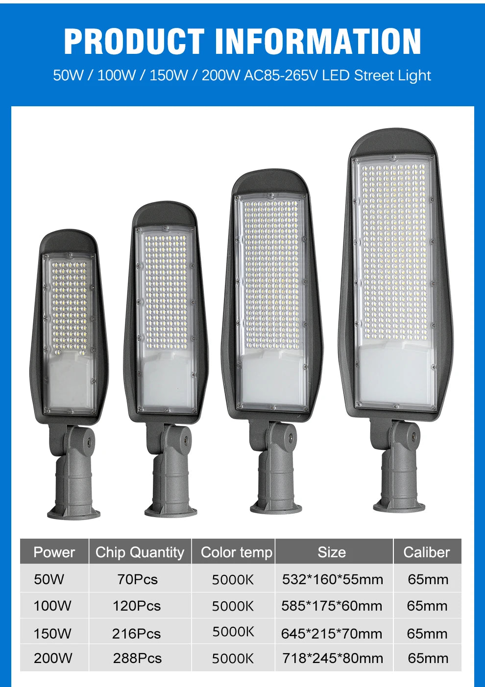 Waterproof Adjustable Lamp Arm LED Street Light for Outdoor