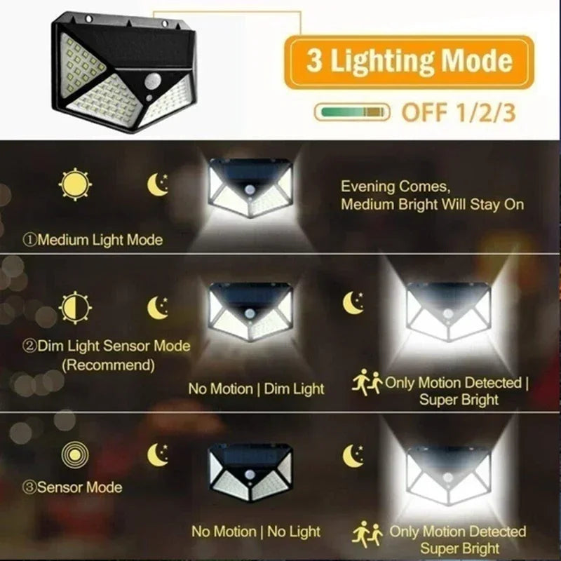 1/2/4Pcs 100 LED, Solar Wall Lights Outdoor Solar Lamp Motion Sensor Solar Powered Sunlight Street Light for Garden Night Light