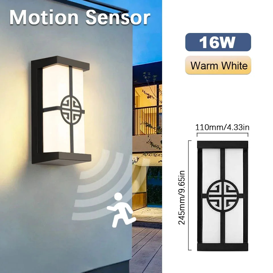 Motion Sensor LED Wall Light 16W Indoor&Outdoor Waterproof IP66 Porch Wall Lamp Home Sconce Decoration Lighting