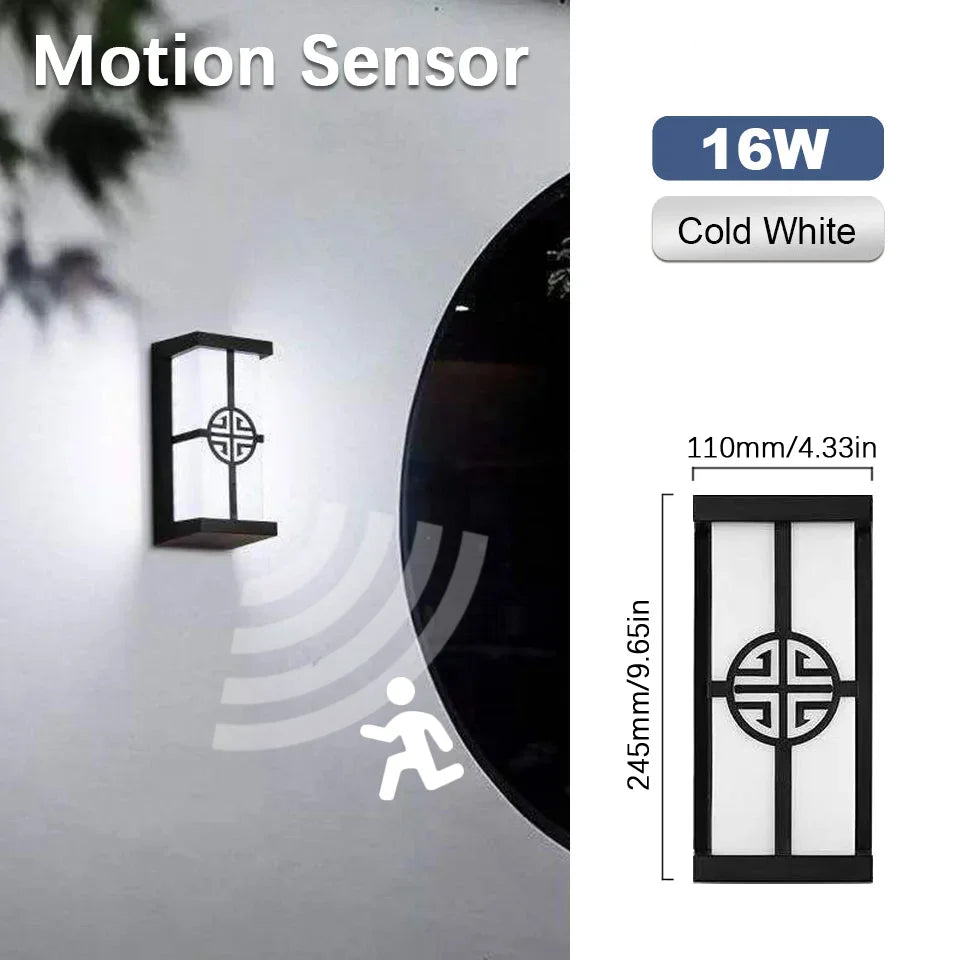 Motion Sensor LED Wall Light 16W Indoor&Outdoor Waterproof IP66 Porch Wall Lamp Home Sconce Decoration Lighting