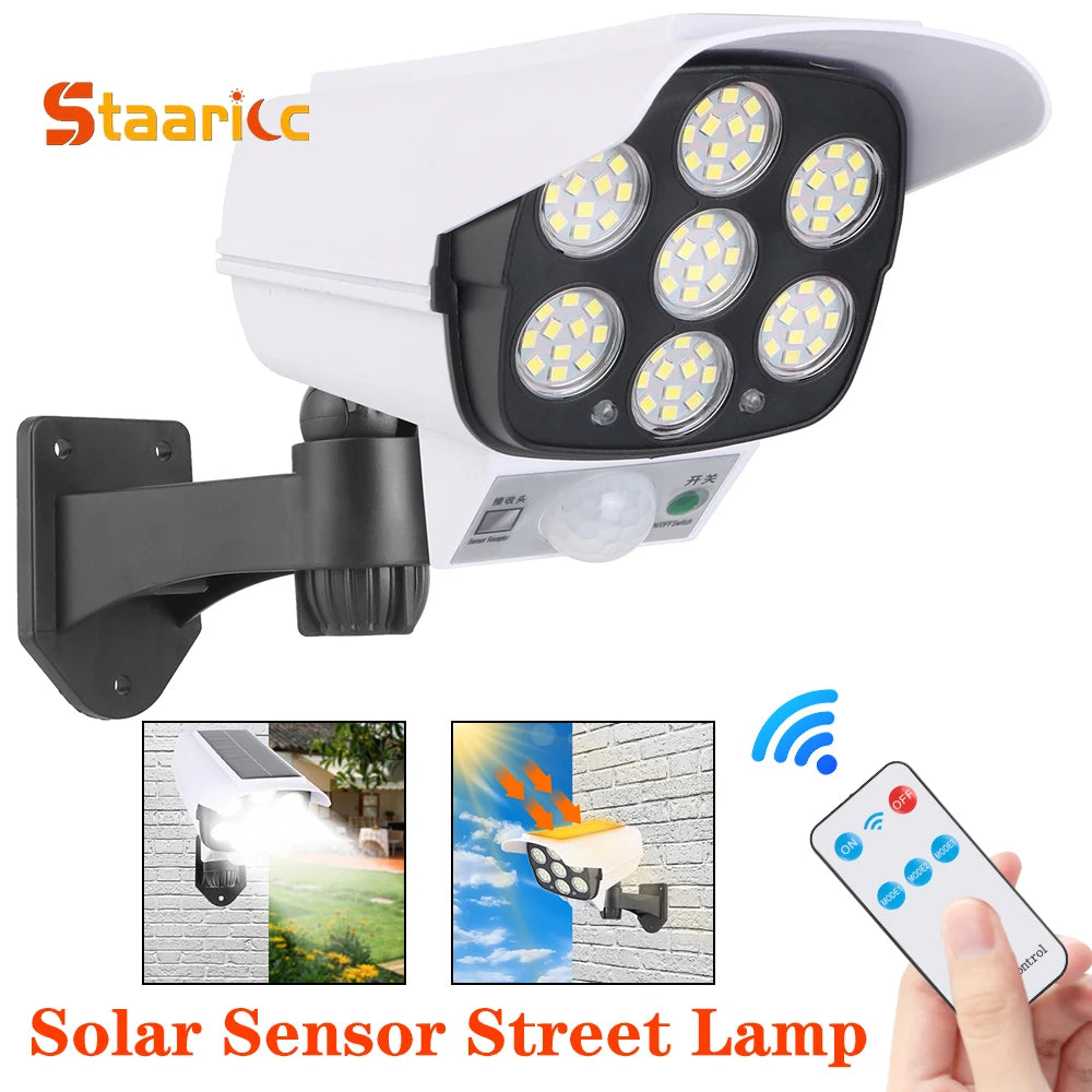 Outdoor Motion Sensor Solar Lights 2000 Lumens 77LED Solar Motion Sensor LED Light Outdoor Camera Wireless Security Floodlights