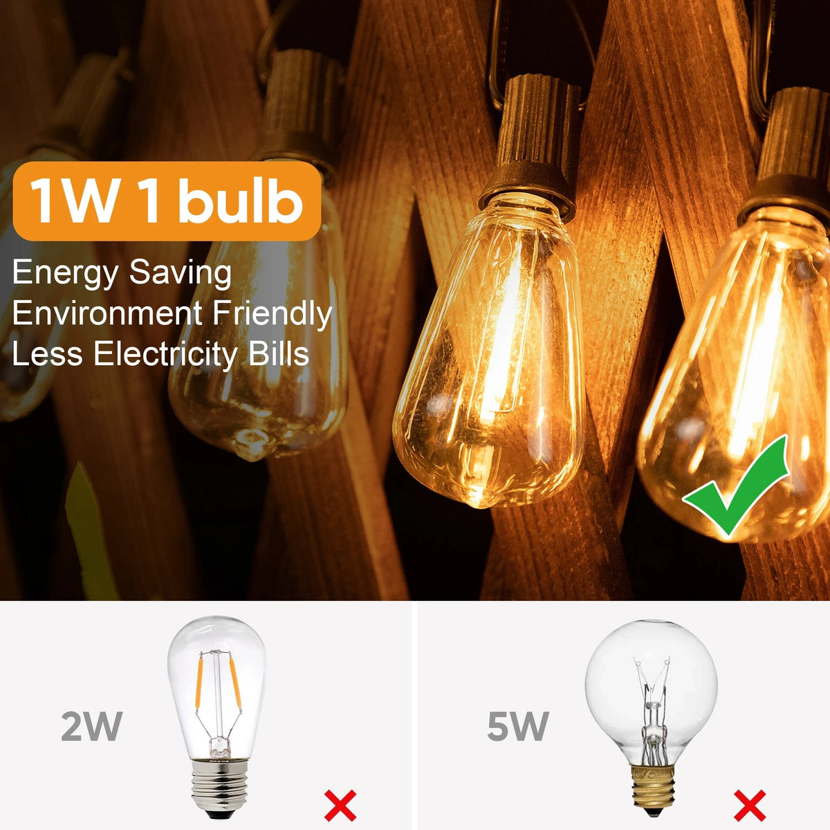 Connectable Shatterproof Waterproof Plastic LED Bulb Dimmable Patio Garden Decor Fairy Lighst