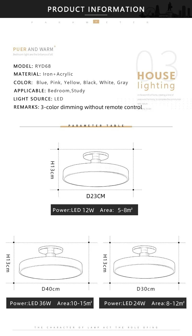 Modern LED Ceiling Light Nordic Macaron Circular Pendant Light Children's Room Dining Room Study Room Interior Decoration Light