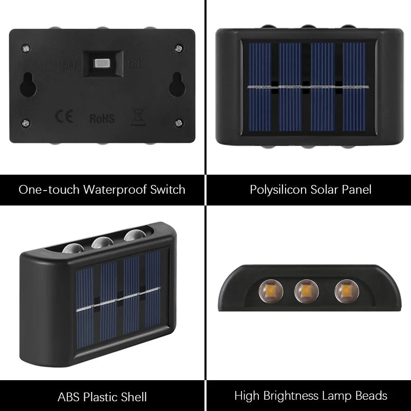 6LED Solar Lights, Outdoor Atmosphere Wall Lamp,Up And Down Light Control for Garden Yard Street Balcony-Terrace Camping Decor