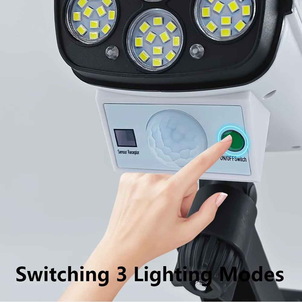 Outdoor Motion Sensor Solar Lights 2000 Lumen 77 LED With Remote Controller Fake Security Camera Monitoring Induction Wall Lamps