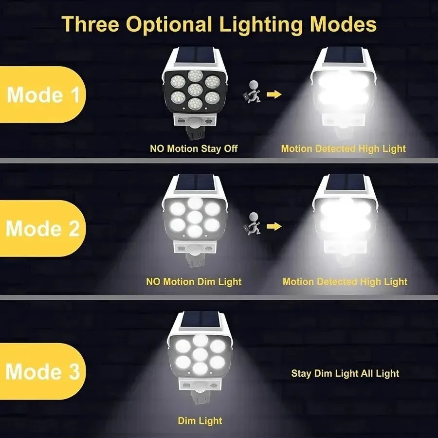 Outdoor Motion Sensor Solar Lights 77LED Solar Motion Sensor LED Light Outdoor Camera Porch Garden Wireless Security Floodlights