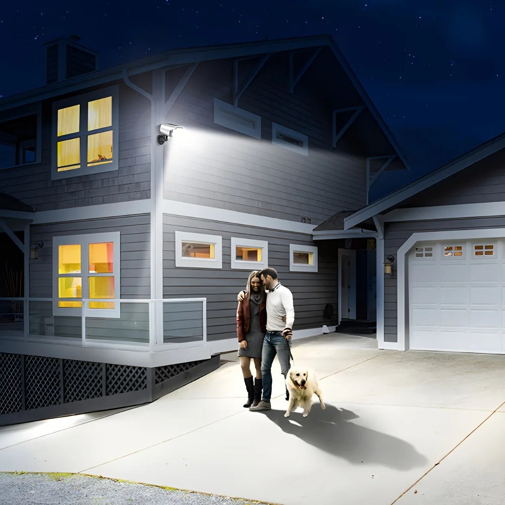 Outdoor Motion Sensor Solar Lights 2000 Lumen 77 LED With Remote Controller Fake Security Camera Monitoring Induction Wall Lamps
