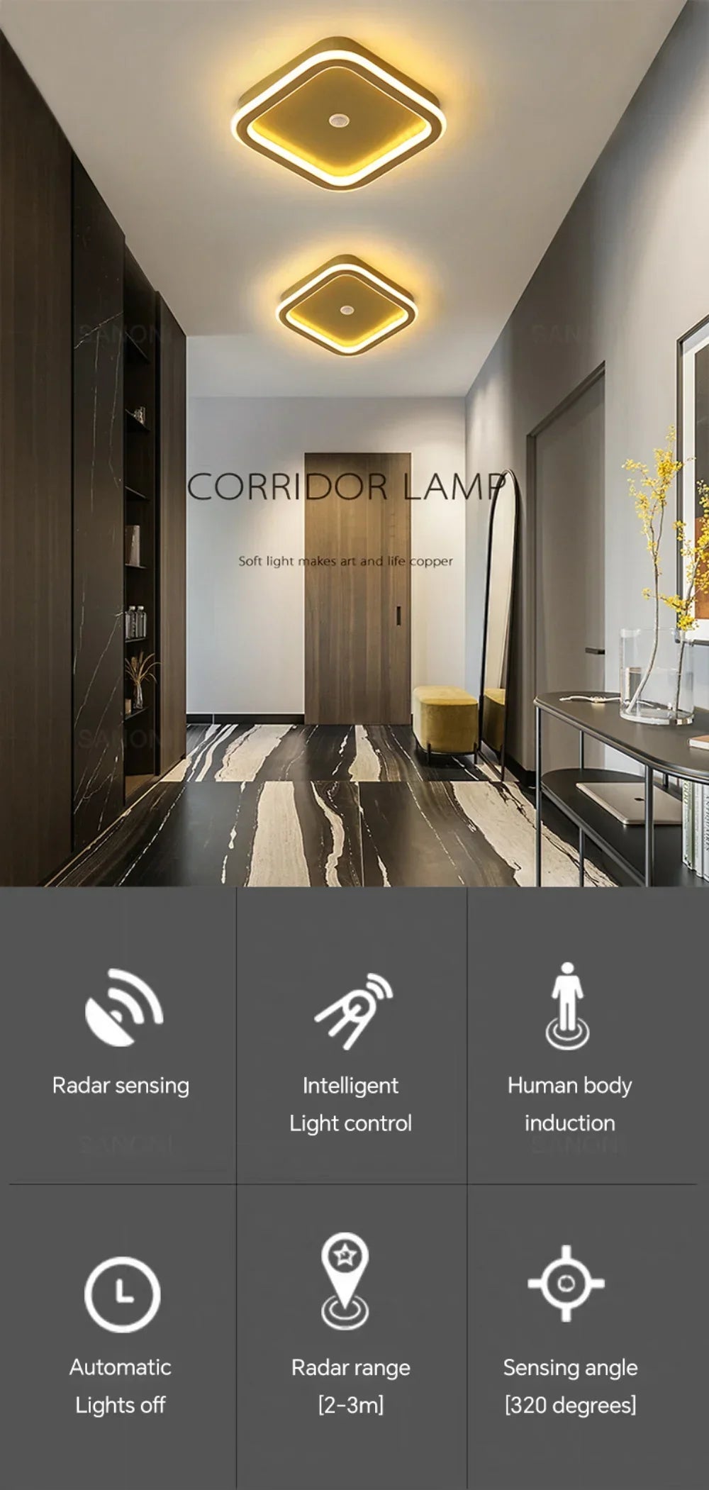 Modern LED Ceiling Lamp For Living Room Bedroom Aisle Corridor  Stairs Ceiling Light Motion Sensor Chandelier Lighting Fixture