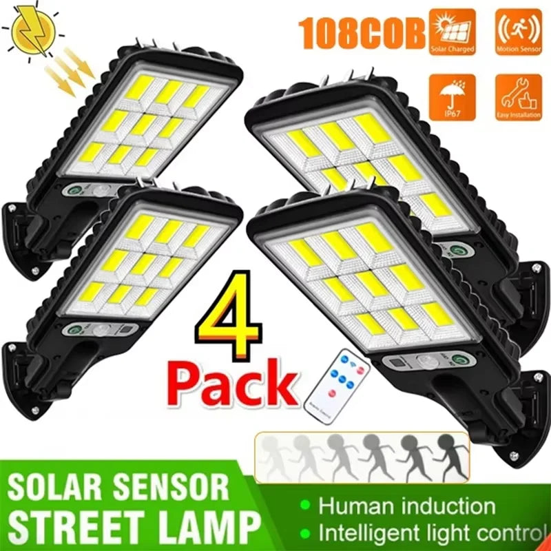 1/2/3/4PCS Solar Lights Outdoor- 3 Modes 200COB Waterproof Street Lamp Motion Sensor Security Lighting for Garden Patio Path Yard