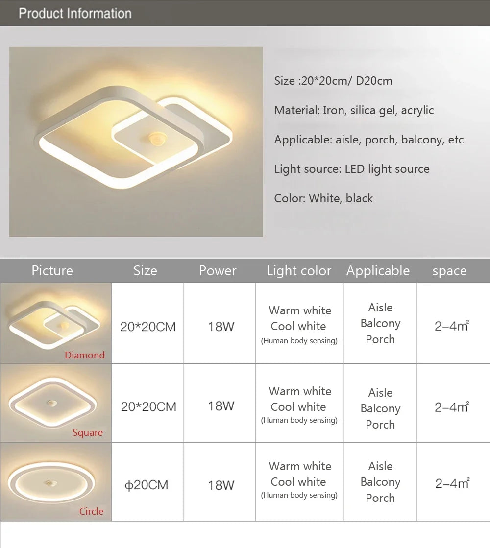 Modern LED Ceiling Lamp For Living Room Bedroom Aisle Corridor  Stairs Ceiling Light Motion Sensor Chandelier Lighting Fixture