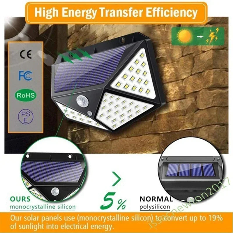 1/2/4Pcs 100 LED, Solar Wall Lights Outdoor Solar Lamp Motion Sensor Solar Powered Sunlight Street Light for Garden Night Light