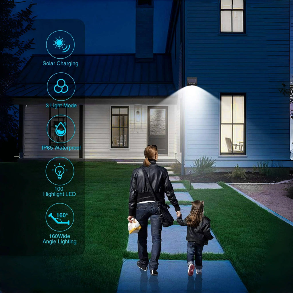 Outdoor Solar Motion Lights - 3 Modes/100LED Wireless, IP65 Waterproof Solar Security Lights with Motion Sensor for Front Door,