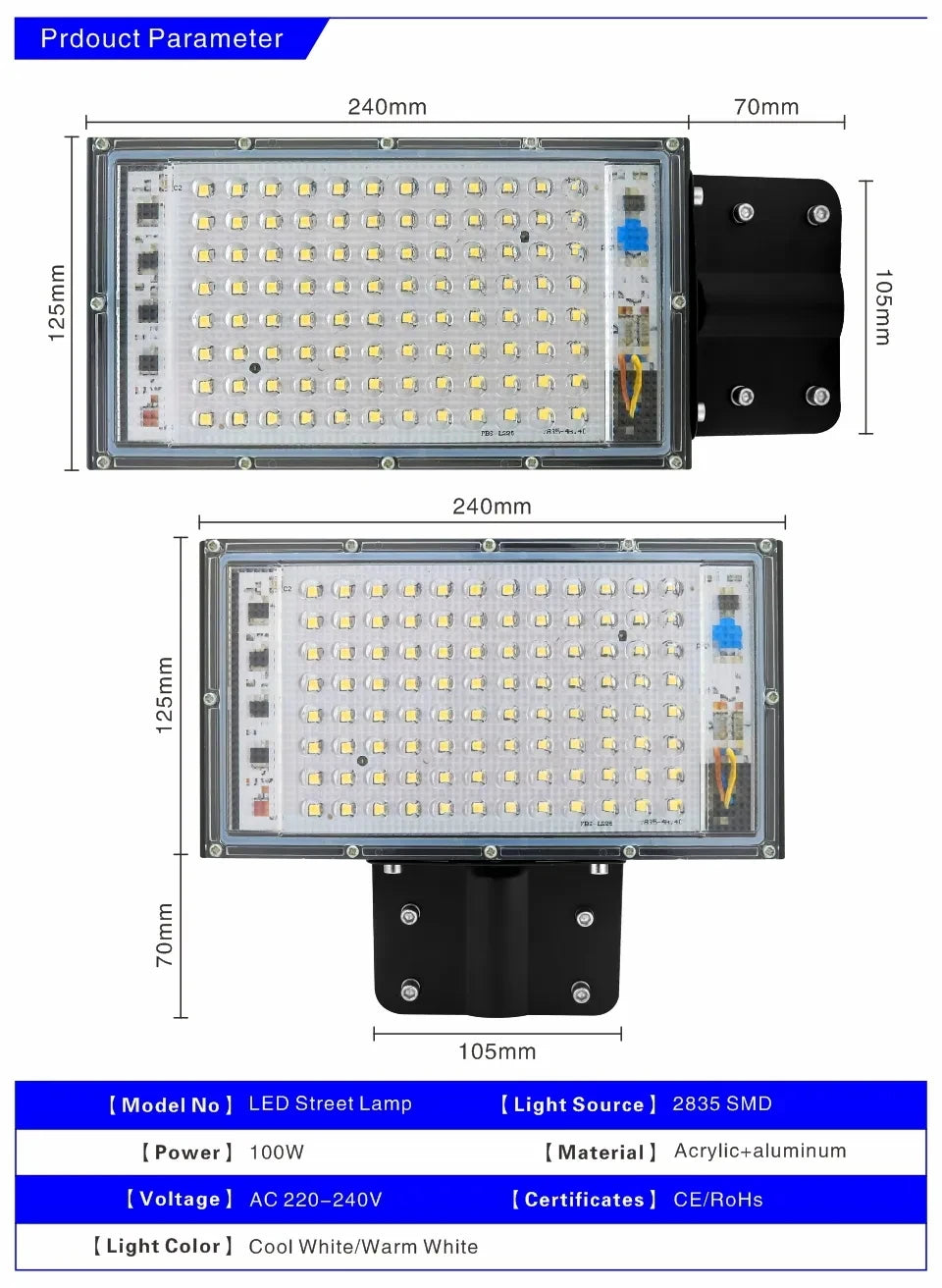 Street Lamp 50W 100W 200W-Flood Light LED Waterproof Wall Lamp 220V Country Spotlight LED Street Light Outdoor Light