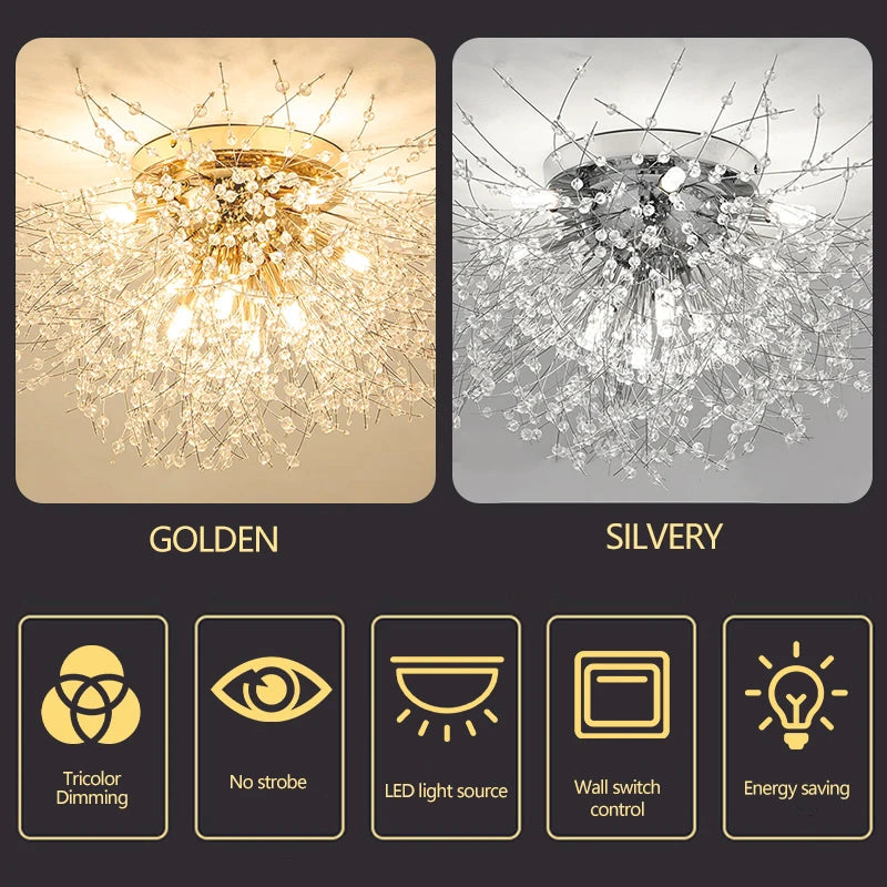 LED Ceiling Lights Dandelion Crystal Pendant Lamps Modern Indoor Ceiling Chandeliers Home Hotel Decorative Lighting Luminaire