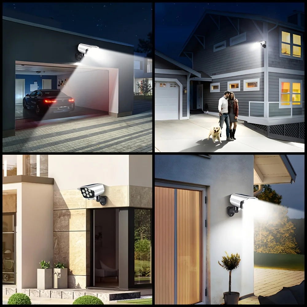 Outdoor Motion Sensor Solar Lights 2000 Lumen 77 LED With Remote Controller Fake Security Camera Monitoring Induction Wall Lamps