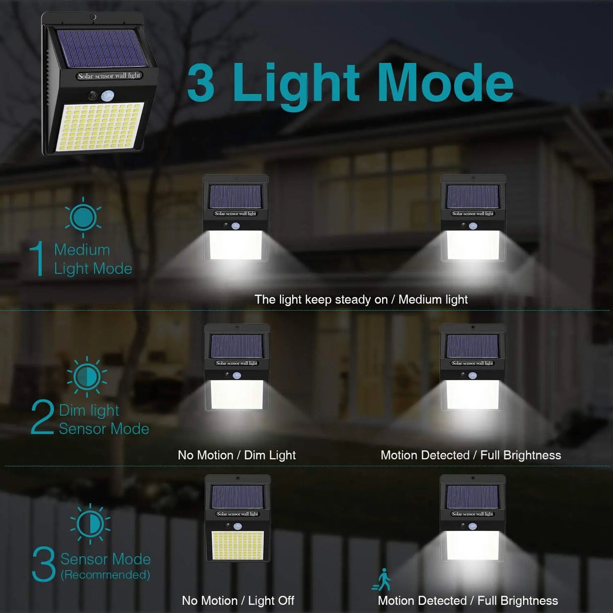 Outdoor Solar Motion Lights - 3 Modes/100LED Wireless, IP65 Waterproof Solar Security Lights with Motion Sensor for Front Door,