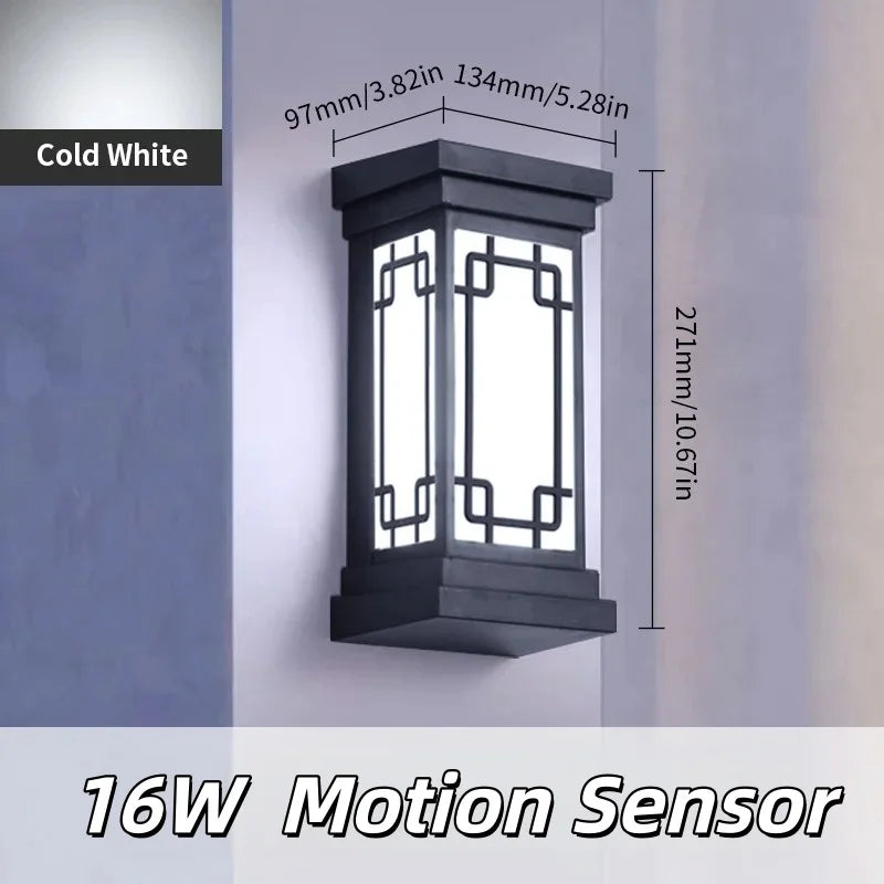 Motion Sensor LED Wall Light 16W Indoor&Outdoor Waterproof IP66 Porch Wall Lamp Home Sconce Decoration Lighting
