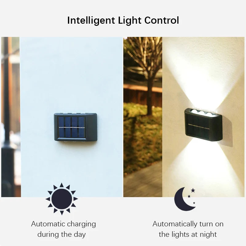 6LED Solar Lights, Outdoor Atmosphere Wall Lamp,Up And Down Light Control for Garden Yard Street Balcony-Terrace Camping Decor