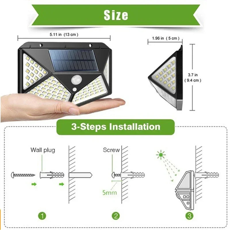1/2/4Pcs 100 LED, Solar Wall Lights Outdoor Solar Lamp Motion Sensor Solar Powered Sunlight Street Light for Garden Night Light