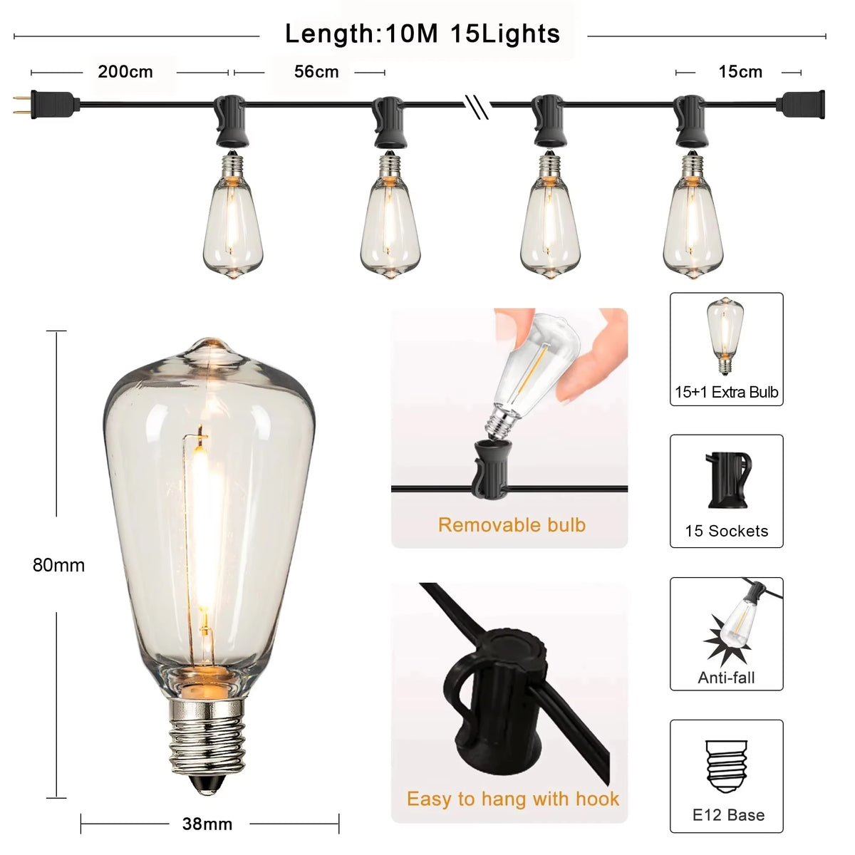 Connectable Shatterproof Waterproof Plastic LED Bulb Dimmable Patio Garden Decor Fairy Lighst
