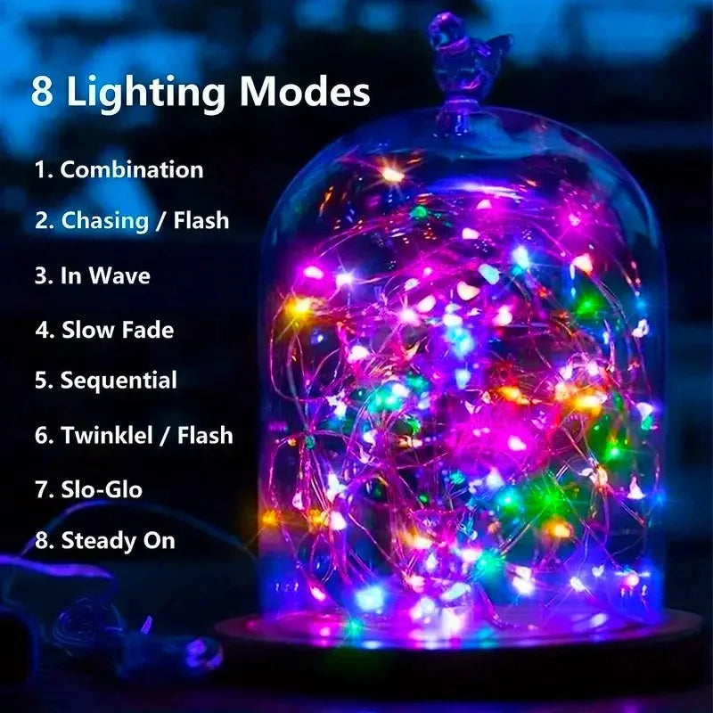 Lights Solar Gardenig,String Lights with 8 Modes Waterproof Wire Lights for Patio Yard Trees Christmas Party