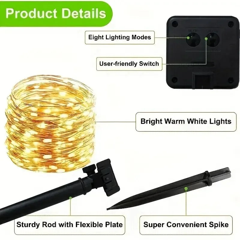 Lights Solar Gardenig,String Lights with 8 Modes Waterproof Wire Lights for Patio Yard Trees Christmas Party